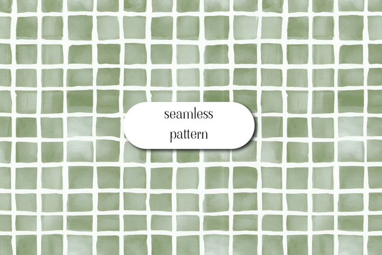 Sage Green Watercolor Grid Seamless Pattern Digital Paper