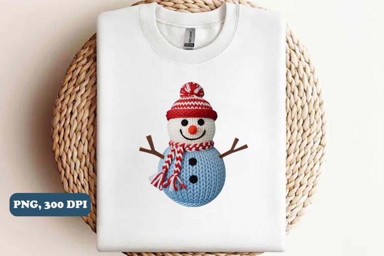 Christmas Faux Yarn Crochet Snowman Png sublimation