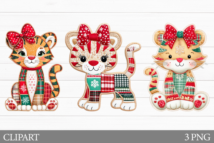 Christmas Tiger Clipart. Patchwork Christmas Clipart