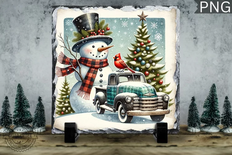 Christmas Snowman, Christmas Square Sublimation Slate Design