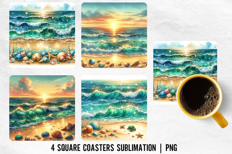 Sea Sqaure Coaster Sublimation Design|Coaster Sublimation example image 1