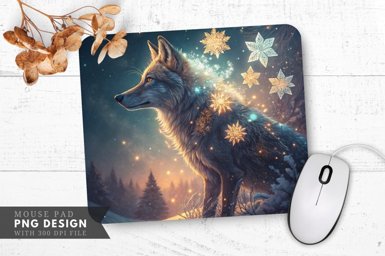 Enchanted Wolf Snowflake Mouse Pad PNG Design