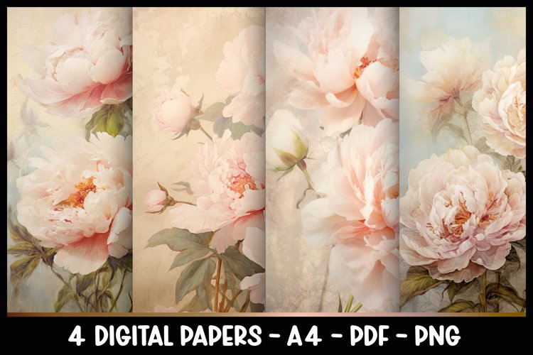4 Digital Papers Vintage Peonies Florals I Vintage Theme