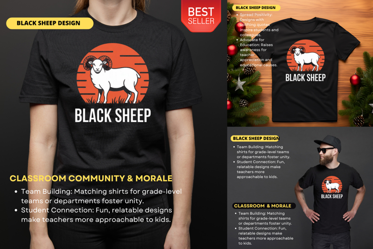 BLACK SHEEP Holiday Design Quirky Festive Tee Christmas