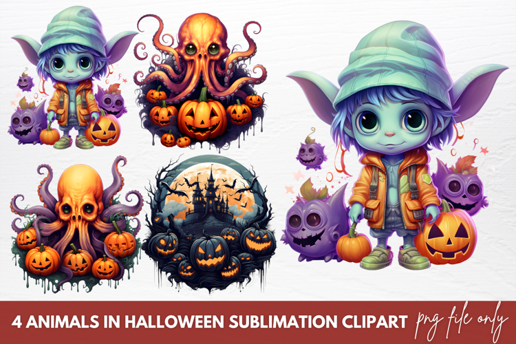 Animals In Halloween Sublimation Clipart
