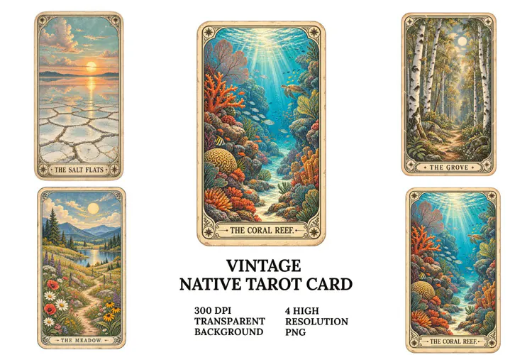 Vintage Nature Tarot Card PNG Mountain Landscape Sublimation