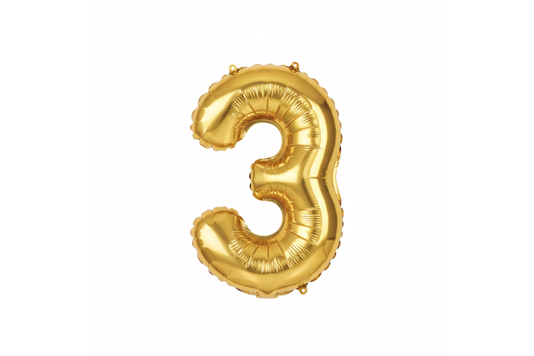 Golden Metallic Number 3 Foil Balloon Party Decoration