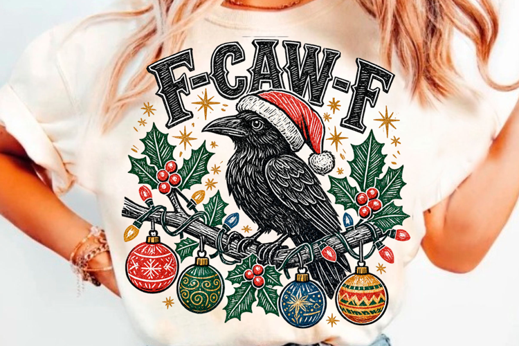 F-Caw-F Christmas T-Shirt Design With Santa Crow, Holiday
