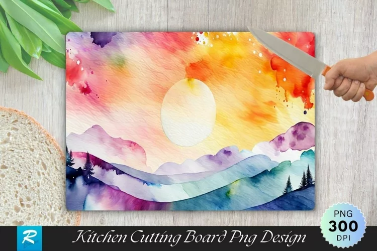 Watercolor Sky Cutting Board Sublimation Design