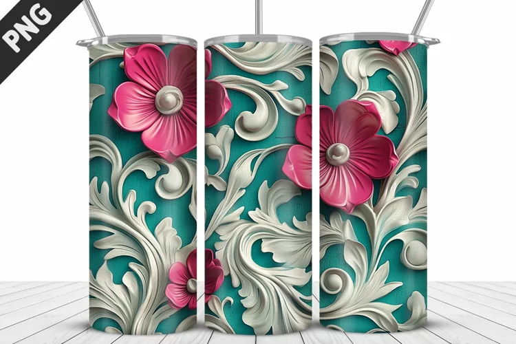 3D Daisy Flowers 20oz Tumbler Wrap | Sublimation Design