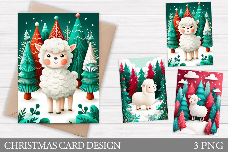 Christmas Lamb Card Printable. Christmas Card Design example image 1