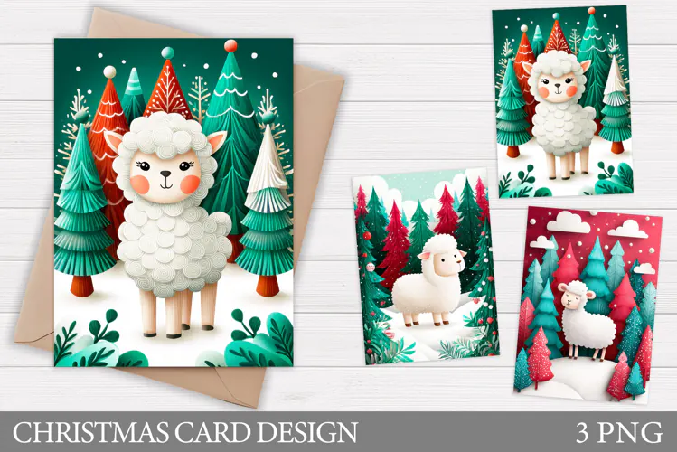 Christmas Lamb Card Printable. Christmas Card Design