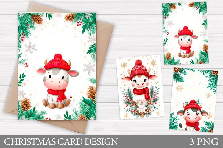 Christmas Cow Card Design. Christmas Card Printable example image 1