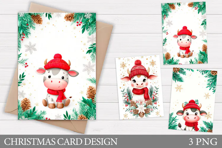 Christmas Cow Card Design. Christmas Card Printable