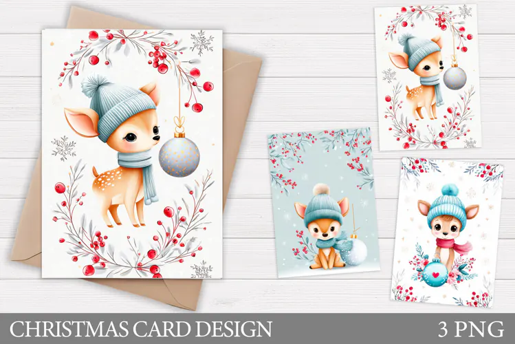 Christmas Deer Card Printable. Christmas Card Design