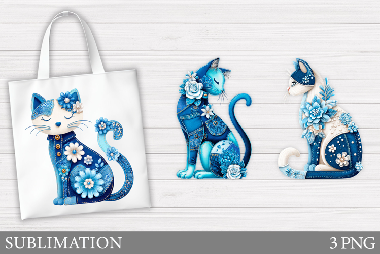 Denim Cat Sublimation. Cute Cat Tote Bag Design