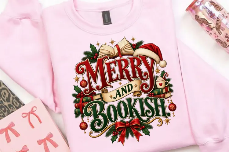 Merry and Bookish Christmas Book Lover Design, Cozy Holiday