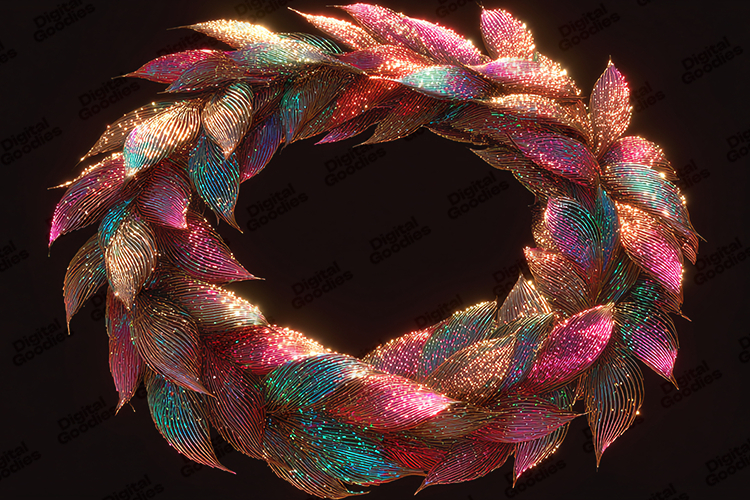 Glowing Metallic Wreath Illustration for Holiday Designs
