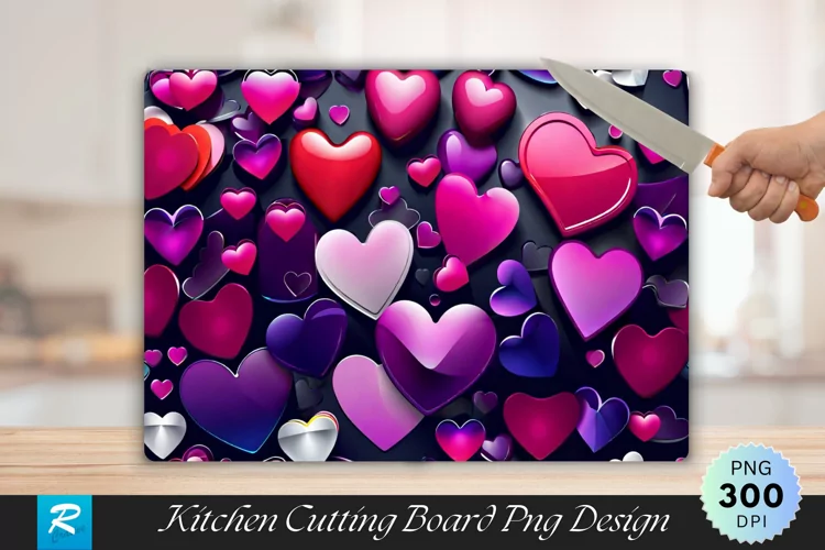 3D Heart Cutting Board Sublimation Design