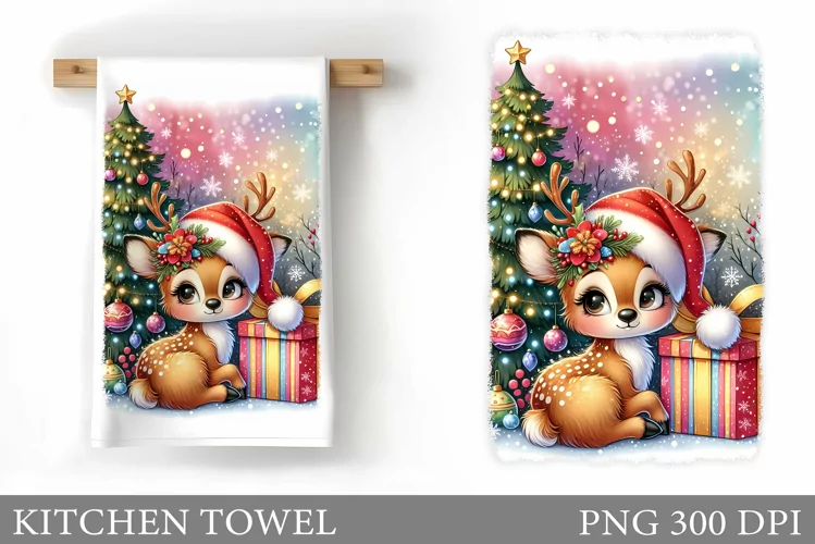 Cute Deer Kitchen Towel. Christmas Kitchen Towel Design