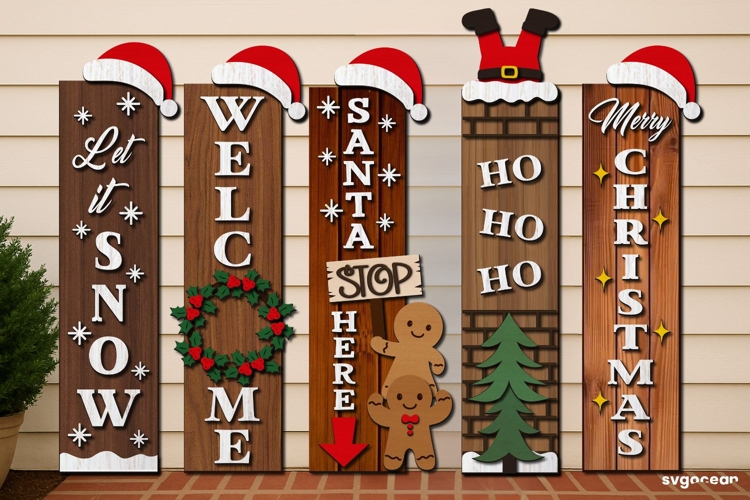 Christmas Porch Sign Laser Cut Bundle | Vertical Sign | SVG
