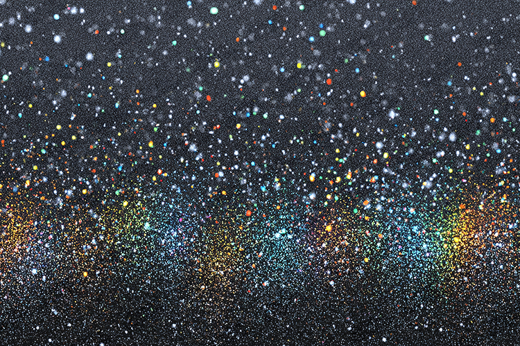 Rainbow Glitter Dust Overlay on Dark Sparkle Background