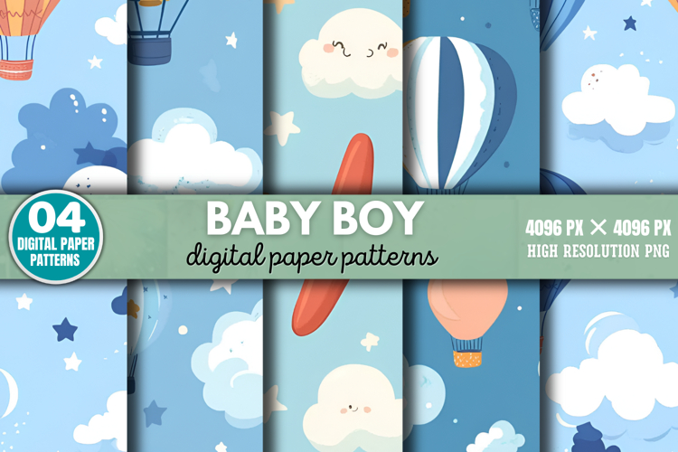 Baby Boy Pattern Digital Paper Background PNG