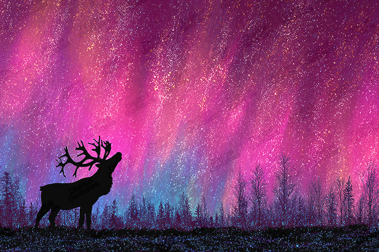 Deer Silhouette with Northern Lights Background for Crafts