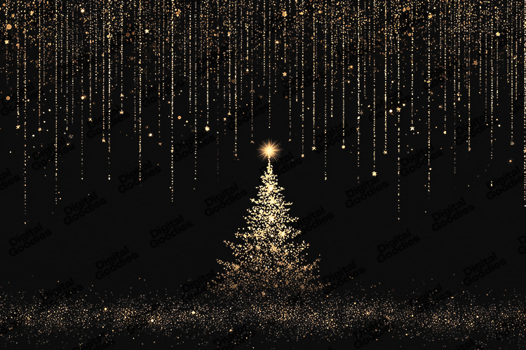 Gold Glitter Christmas Tree with Falling Lights Background