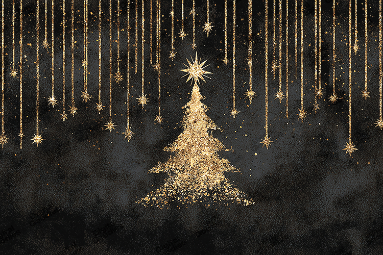 Gold Glitter Christmas Tree with Sparkling Falling Stars