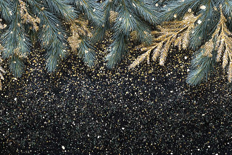 Gold Glitter Winter Pine Branch Background Holiday Design
