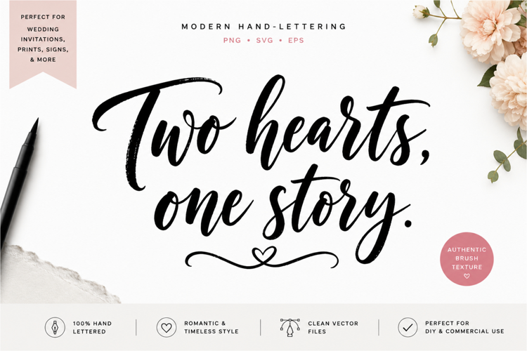 Romantic Wedding Quote Hand Lettering PNG EPS