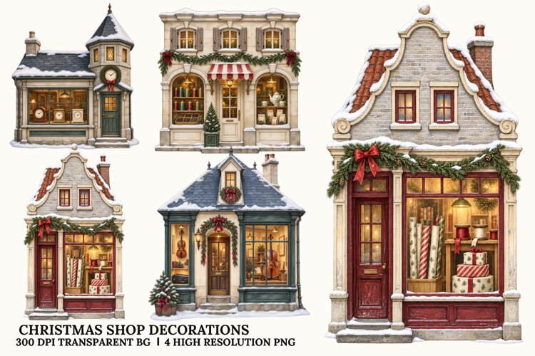 Christmas Shop PNG, Snowy Holiday Storefront Sublimation Art example image 1