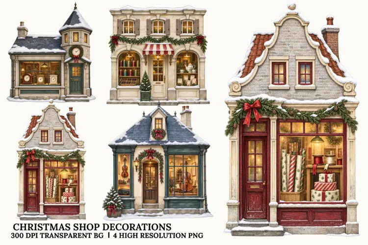 Christmas Shop PNG, Snowy Holiday Storefront Sublimation Art