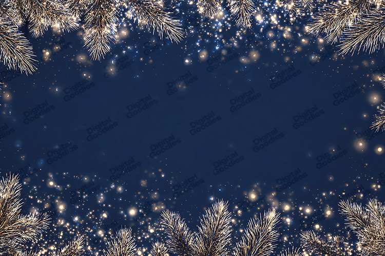 Blue Gold Christmas Pine Frame Glitter Holiday Background