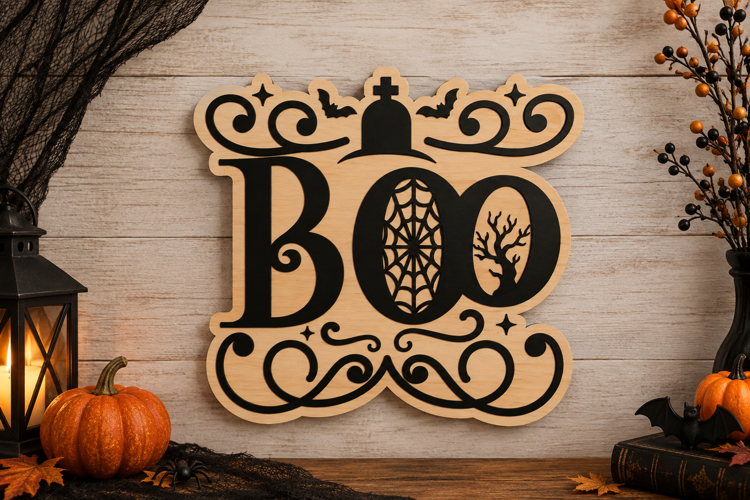 Halloween Boo Sign Laser Cut SVG