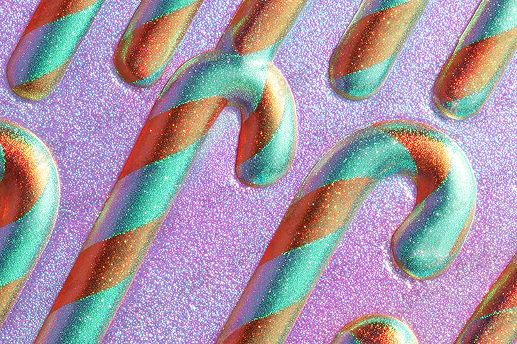 Colorful Glitter Candy Cane Pattern Christmas Background
