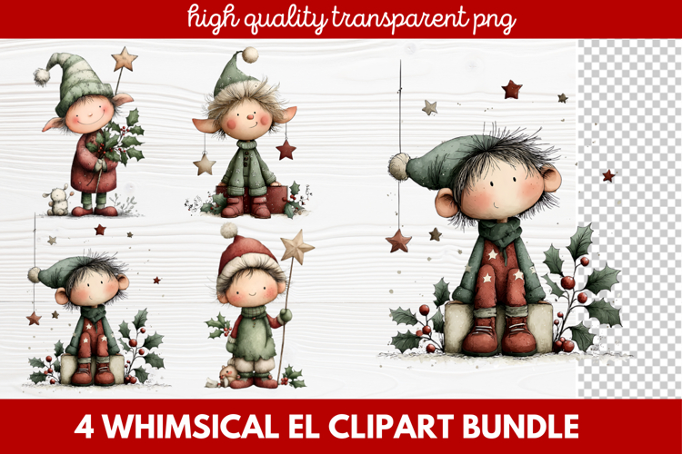 Whimsical Elf Clipart | Cute Christmas Elf PNG Illustration