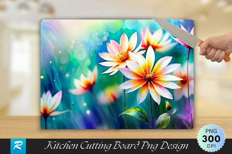 Watercolor Floral Cutting Board Sublimation Design