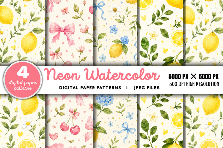 Neon Watercolor Stripes Pattern Paper JPG