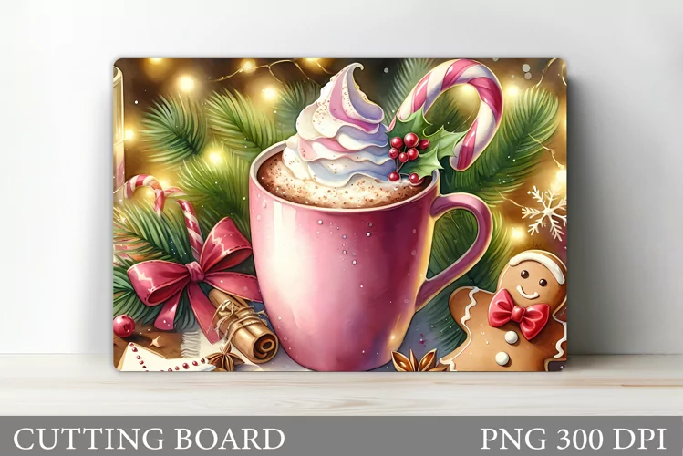 Christmas Drink Cutting Board. Christmas Coffee Sublimation