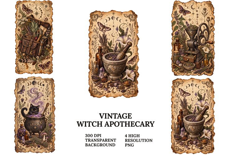 Vintage Witch Apothecary PNG Gothic Botanical Sublimation example image 1