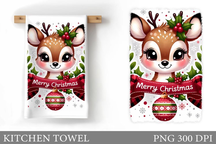 Cute Deer Kitchen Towel. Christmas Kitchen Towel Design example image 1