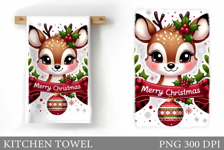 Cute Deer Kitchen Towel. Christmas Kitchen Towel Design