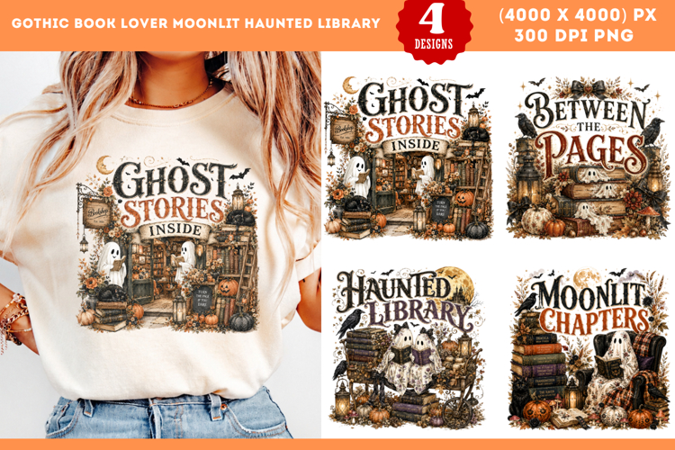Gothic Book Lover Moonlit Haunted Library PNG