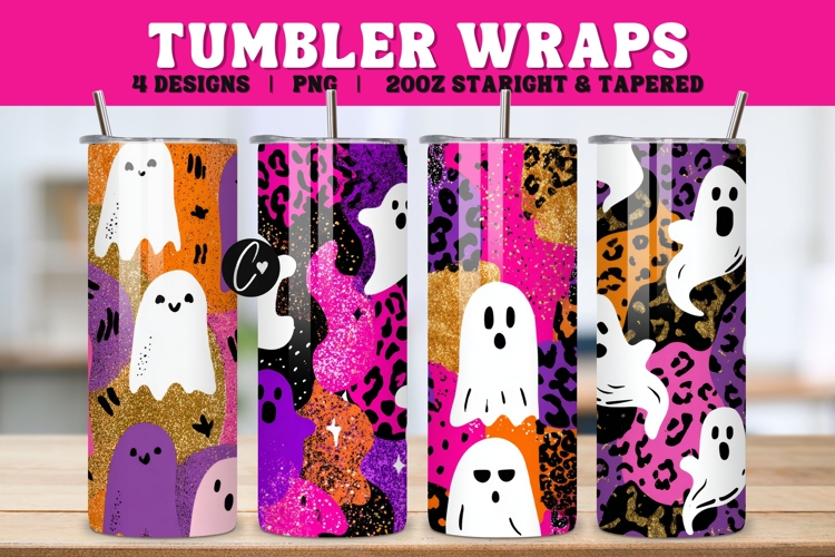 Preppy Halloween Ghost Tumbler Wraps PNG