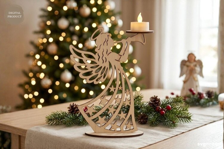 Christmas Angel Candle Holder Laser Cut | Glowforge | SVG example image 1