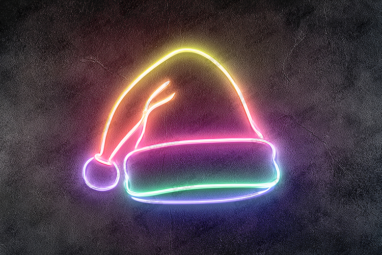 Neon Christmas Hat Glow Design for Holiday Crafts
