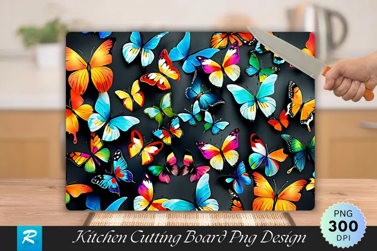 Colorful Butterflies Cutting Board Sublimation Design