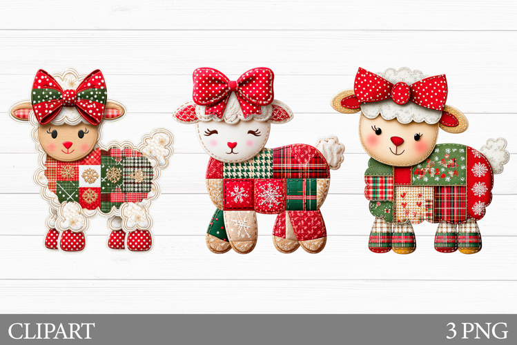 Christmas Lamb Clipart. Patchwork Christmas Clipart
